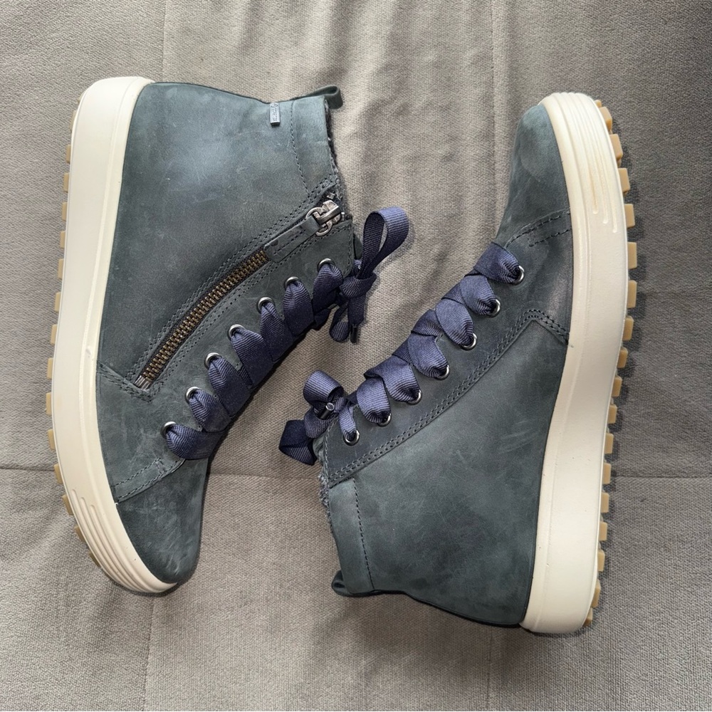 ECCO Soft 7 Tred GORE-TEX High Top Sneaker Marine Cow Oil Nubuck 7.5W Blue - Picture 8 of 13